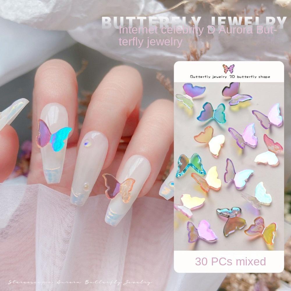 AUGUSTINA Agustina Hiasan Kuku Kupu-Kupu Fashion Symphony Sparkling Aurora Butterfly 3D Nail Jewelry