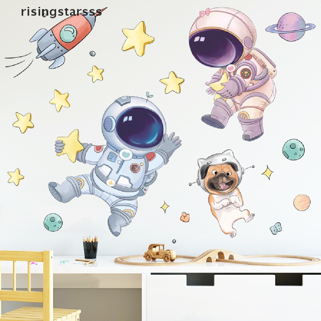 Rsid Stiker Dinding Motif Astronot Luar Angkasa Untuk Dekorasi Kamar Anak