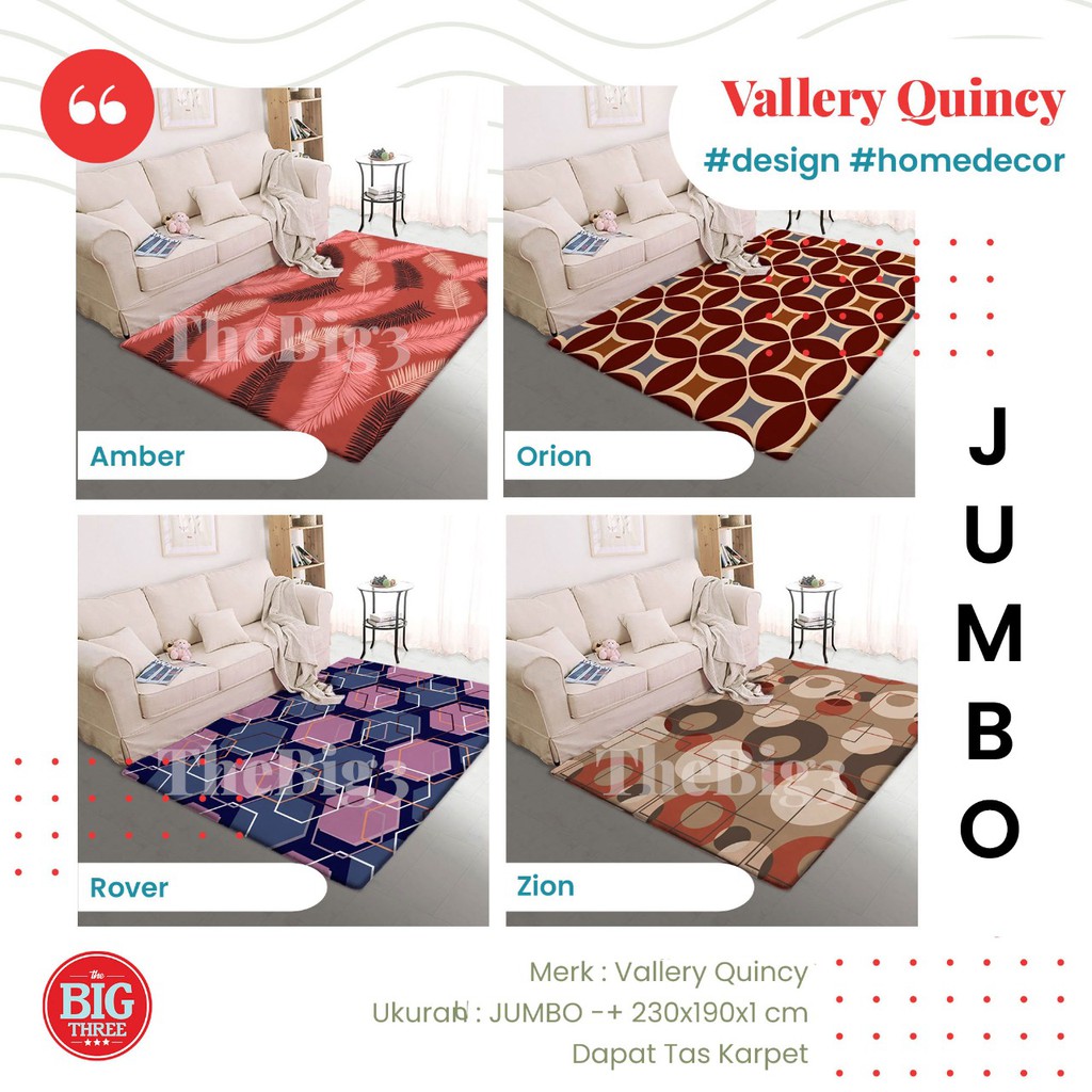 VALLERY QUINCY CARPET JUMBO 230X190 karpet malaysia minimalis - Ameta Carter Clinton Freya Emeril Darel Carlos Darwin Krisan Mateo Ramon Sean Selma Orion Amber Garnet Glory Ivory Ferlia Crystal jUMBO