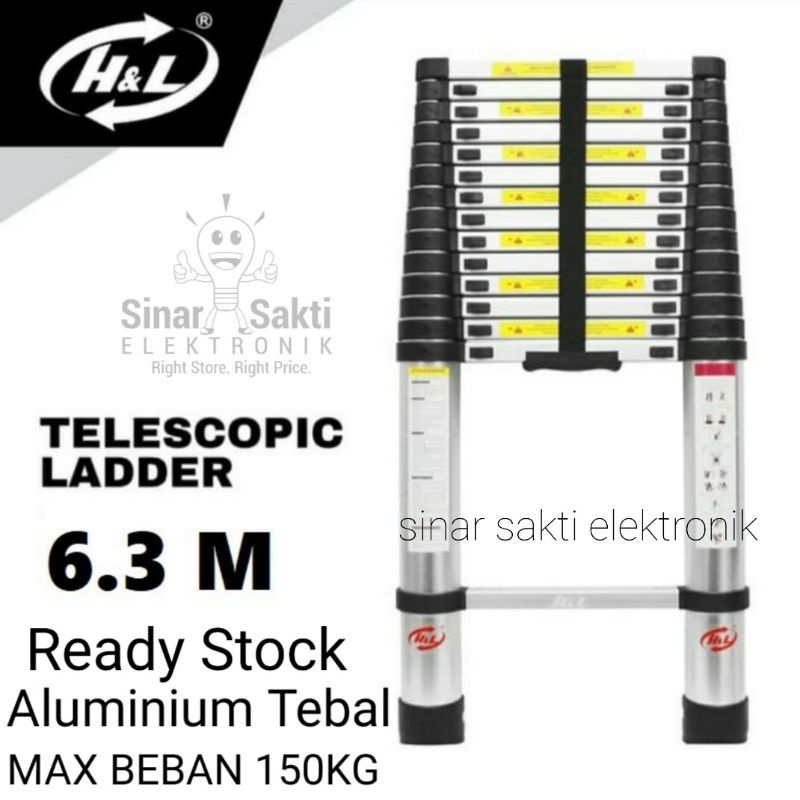 Tangga Teleskopik 6 meter single Telescopic Ladder 6.3 Lipat 6m Aluminium Tebal