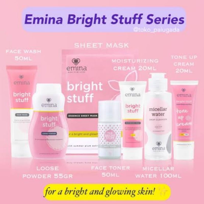 ❤️EMINA BRIGHT STUFF SERIES ❤️ PENCERAH EMINA FACIAL WASH MOISTRIZER LOOSE POWDER MASKER MICELLAR