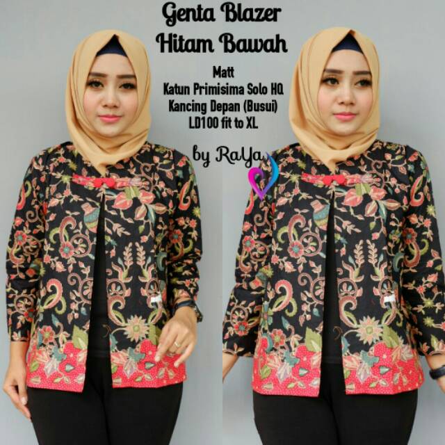 Outer Batik Modern GENTA BLAZER HITAM BAWAH atasan batik luaran batik blazer kerja wanita