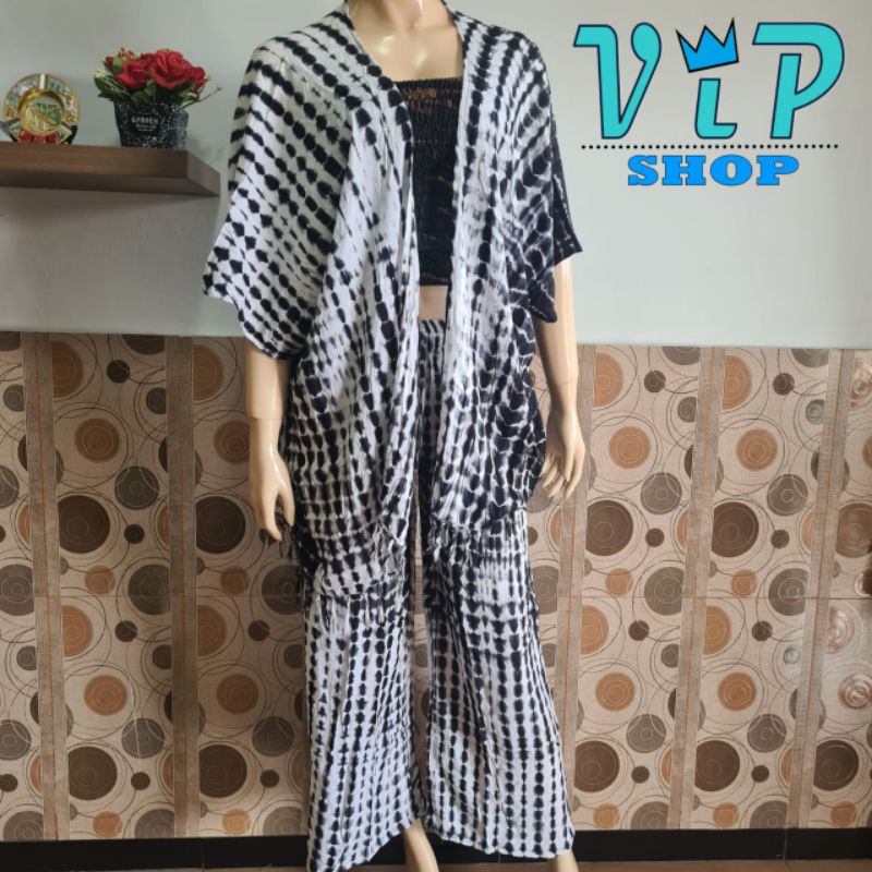 Set Outer Cardigan dan Kulot Tiedye Bali Lilit bohemian-Tiedye lilit putih