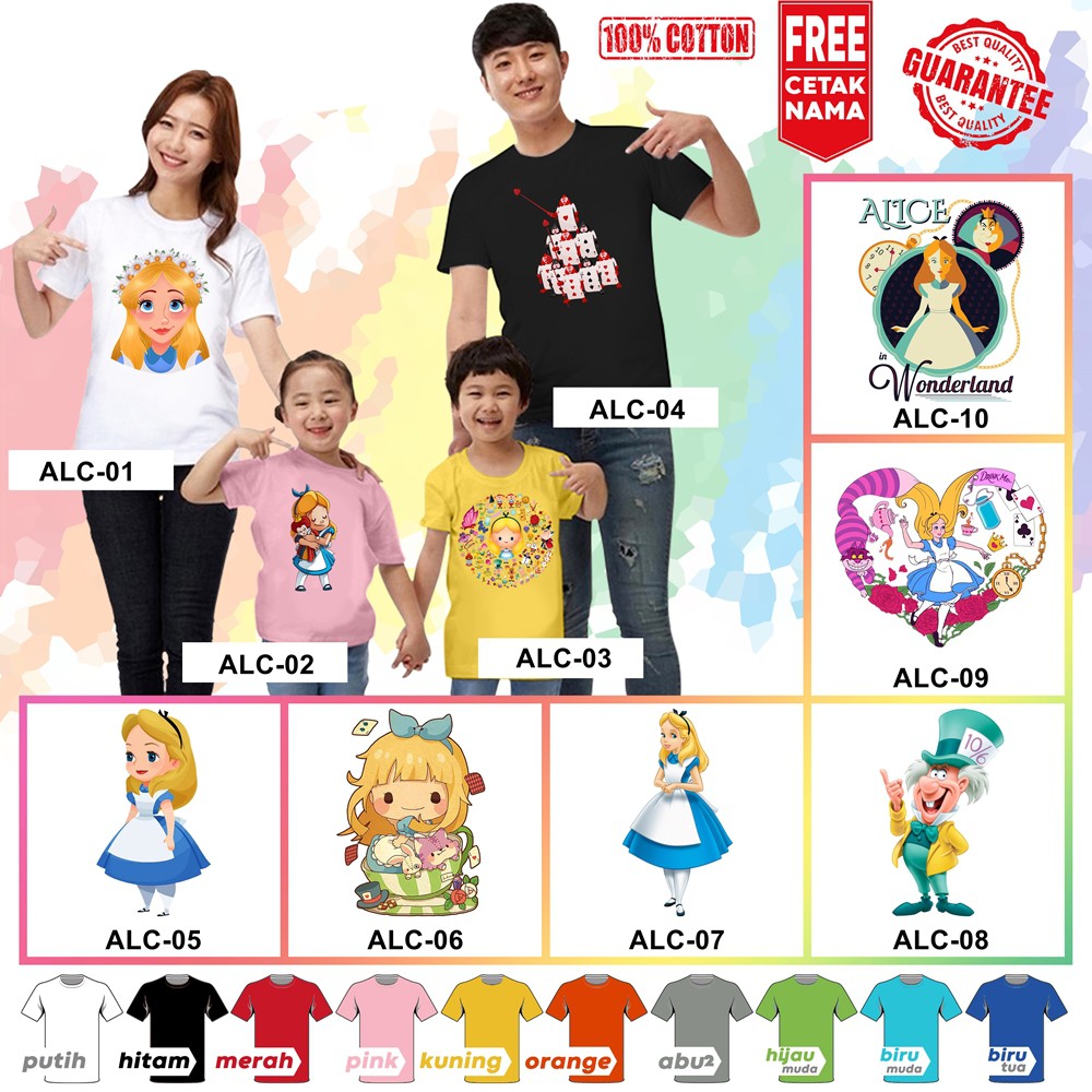 Baju Kaos ANAK DAN DEWASA ALICE IN WONDERLAND BANYAK MOTIF [FREE NAMA!!]