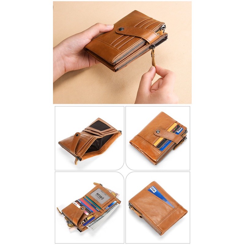 Dompet Lipat Pria Dompet Pendek Kulit Asli Rfid Protection Men's Leather Wallet QY-196