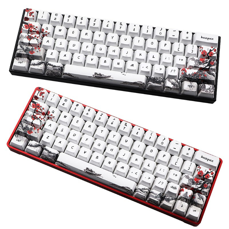 VIVI   71 Keys Wangjiang Plum Blossom Keycap Dye Sublimation OEM Mechanical Keyboard Keycap For GH60 XD64 DZ60 GK61 GK64