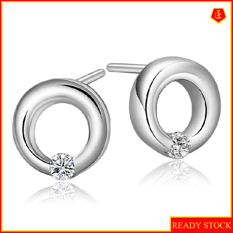 [Ready Stock]Elegant round Ratline Hitch Diamond Stud Earrings