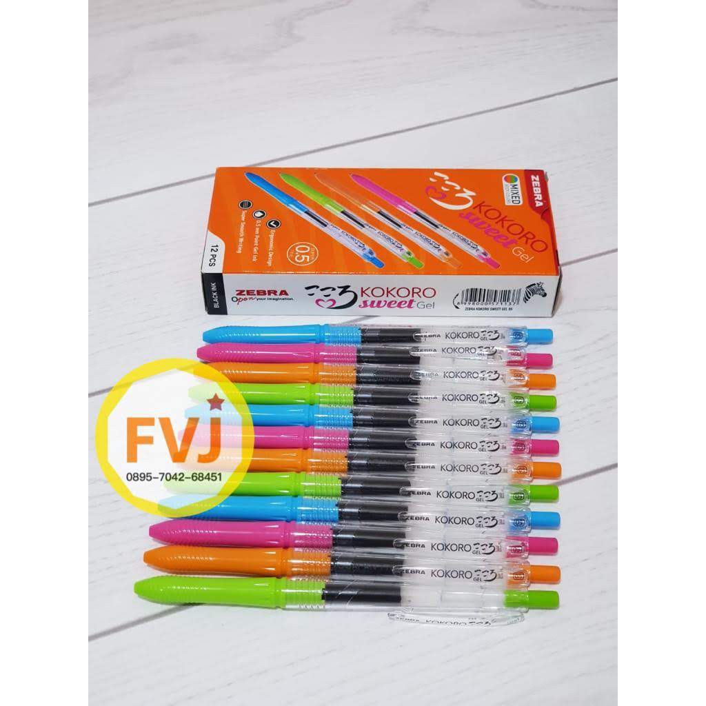 

12 Pulpen Kokoro SWEET Gel Zebra Warna Hitam dan Mix - body WARNA
