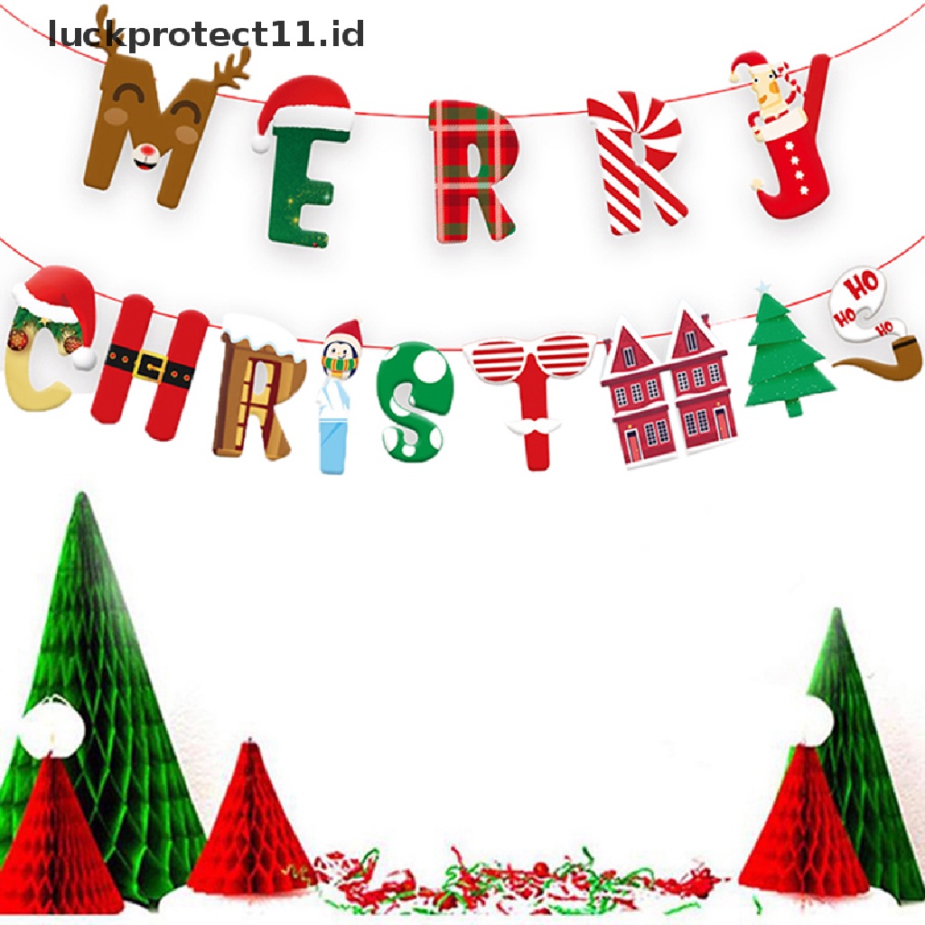 //HG&amp;ID// 1PCS Merry Christmas Banner Wall Hanging Garland Xmas Tree Pattern Bunting Flag .