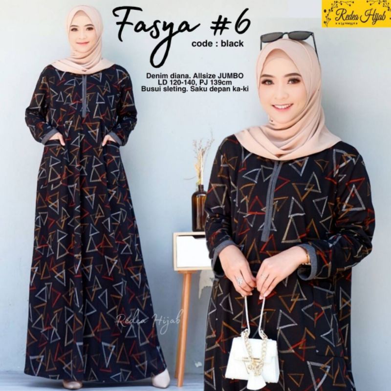 GAMIS IBU BUSUI SLETING MOTIF DIANA DENIM JUMBO LD 120-140 FIT XXXL-XXXXL FASYA 6 GAMIS MUSLIM WANIT