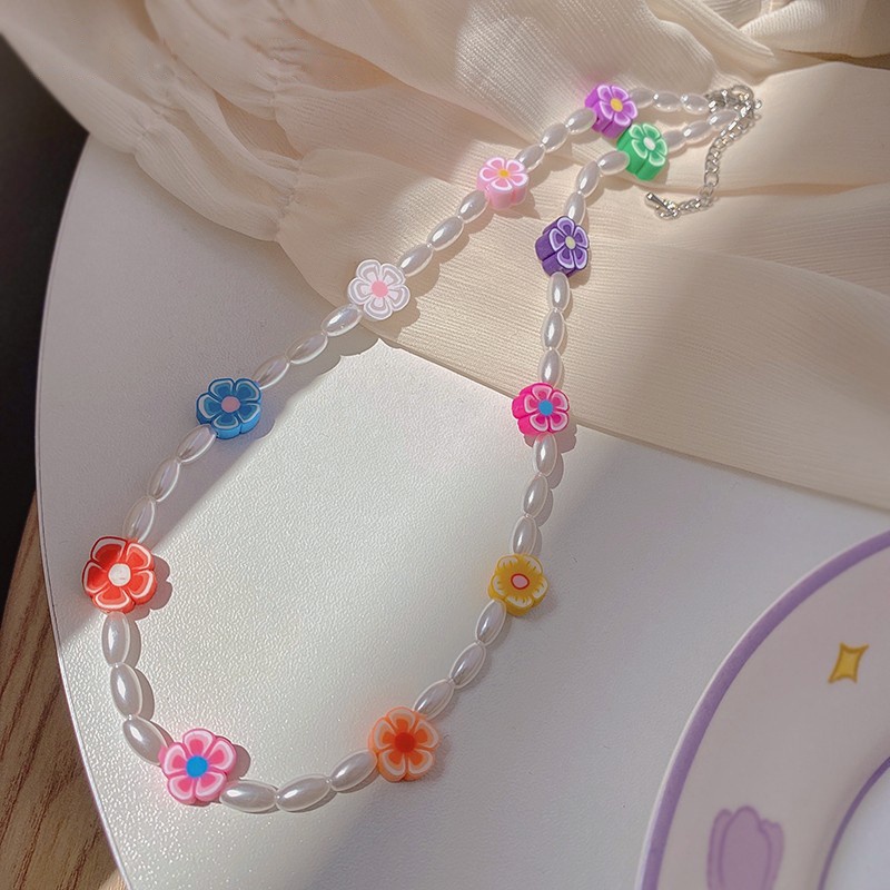 Kalung Choker Manik-Manik Mutiara Warna-Warni Bentuk Bunga Dan Bintang