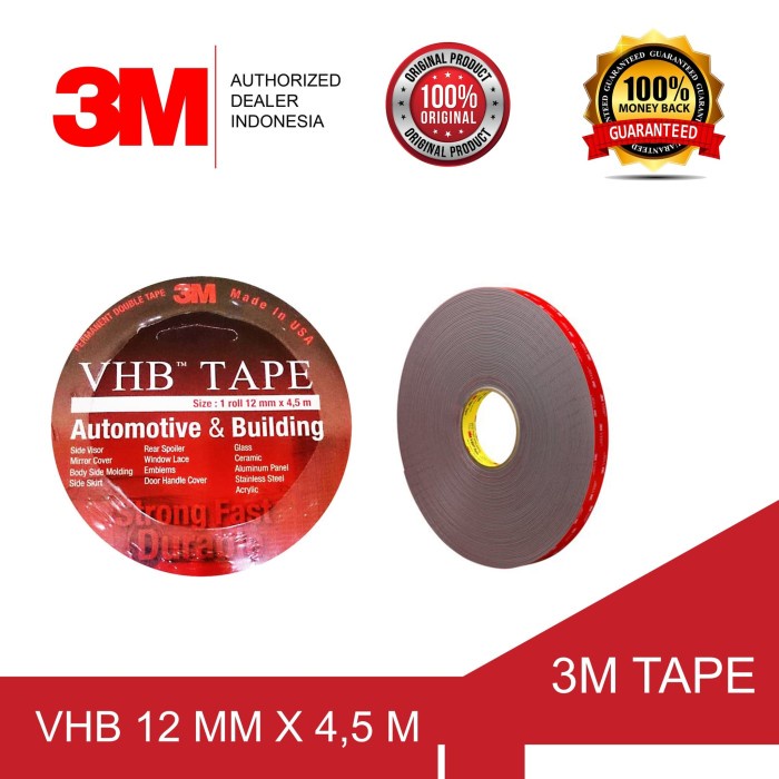 

PEREKAT-PENGIKAT- 3M VHB DOUBLE TAPE AUTOMOTIVE 4900 SIZE 12MM X 4,5M -DOUBLE TAPE MOBIL -PENGIKAT-