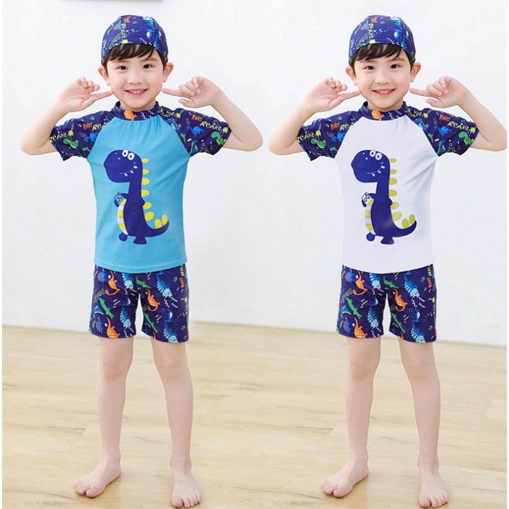 Set Baju Celana Renang Anak Cowok 1 2 3 tahun Import dengan topi Baby Boy swimmers swimsuit pakaian