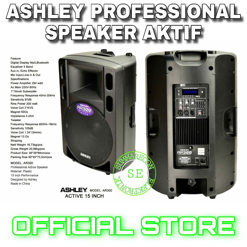 speaker aktif 15 inch original ashley ar 300 spraker avtive original bluetooth 15 inch