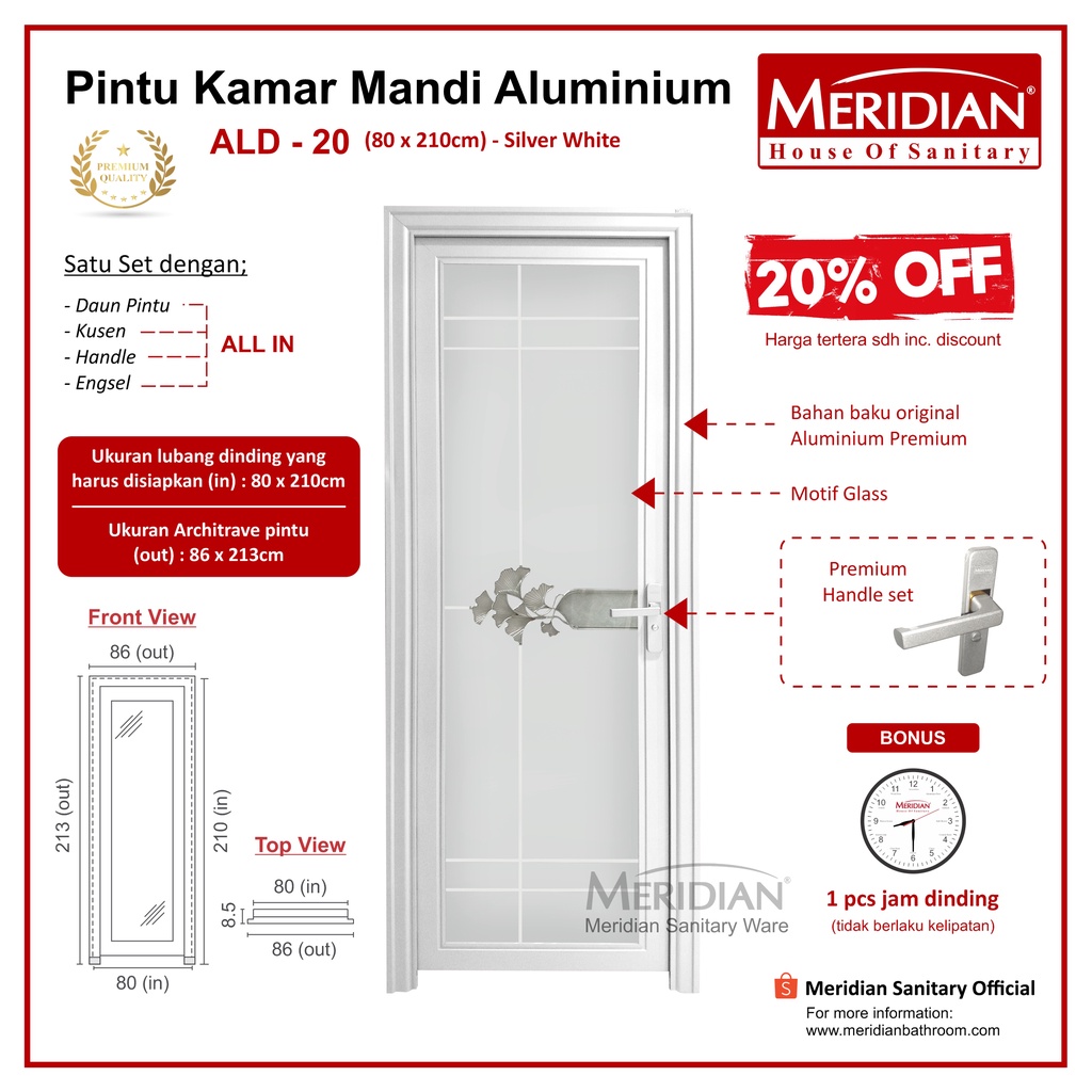 Pintu Aluminium Kamar Mandi MERIDIAN - ALD 20