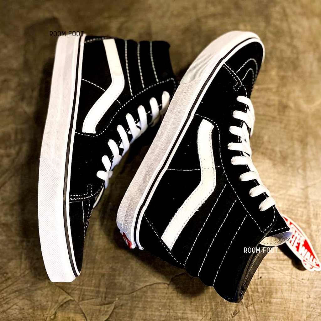 Sepatu Sk8 High Black White / Sneakers SK8 Hi Hitam Putih Tinggi