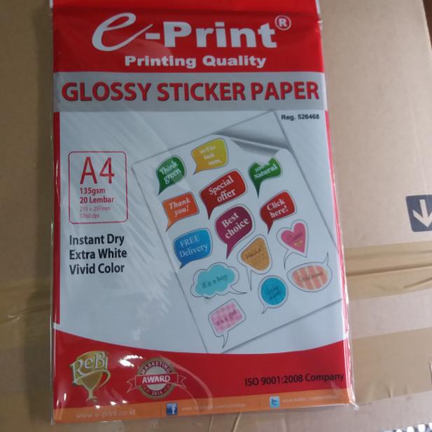 

♘ Glossy Sticker Paper E- Print / Kertas Stiker Glossy E-Print ♦