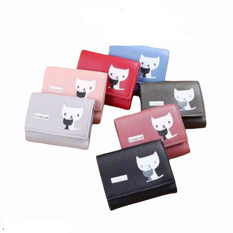 EV DOMPET WANITA D32 IMPORT DOMPET LIPAT/ CANTIK / GAMBAR KUCING