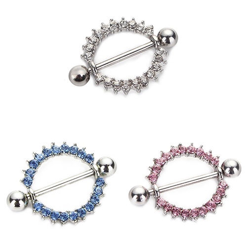 Cincin Tindik Puting Bentuk Bunga Matahari Bahan Baja Aksen Berlian Imitasi