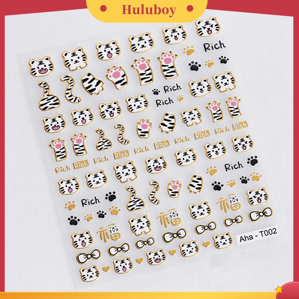 Huluboy Huluboy♡ Stiker Kuku Motif Kucing Keberuntungan Bahan Kertas Untuk Wanita