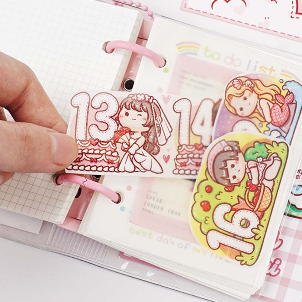 LANFY Student Notebook Cartoon Girl To Do list Mini Pocket Diary School Hand Account Notepads Kawaii Stationery 3 Ring Loose-Leaf Agenda