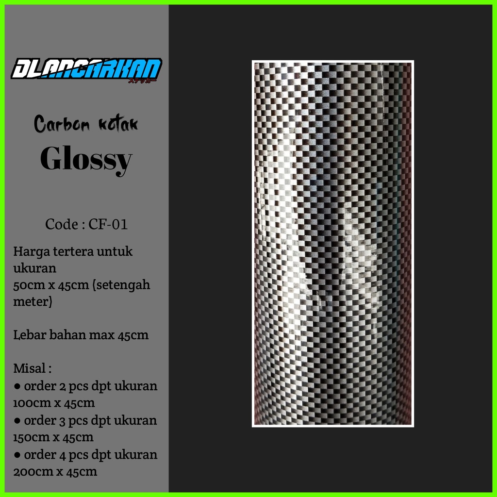 Skotlet carbon motif kotak silver super glossy 50cm Stiker glossy untuk body motor mobil aquarium fu