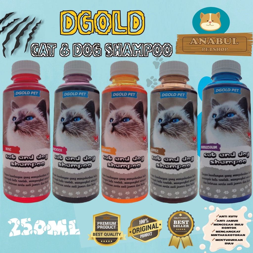 [GROSIR] SHAMPOO KUCING ANJING ANTI KUTU JAMUR DGOLD 250ML MENCEGAH BULU RONTOK VARIAN AROMA MAWAR,LANVENDER,JASMINE,KOPI,BUBBLEGUM