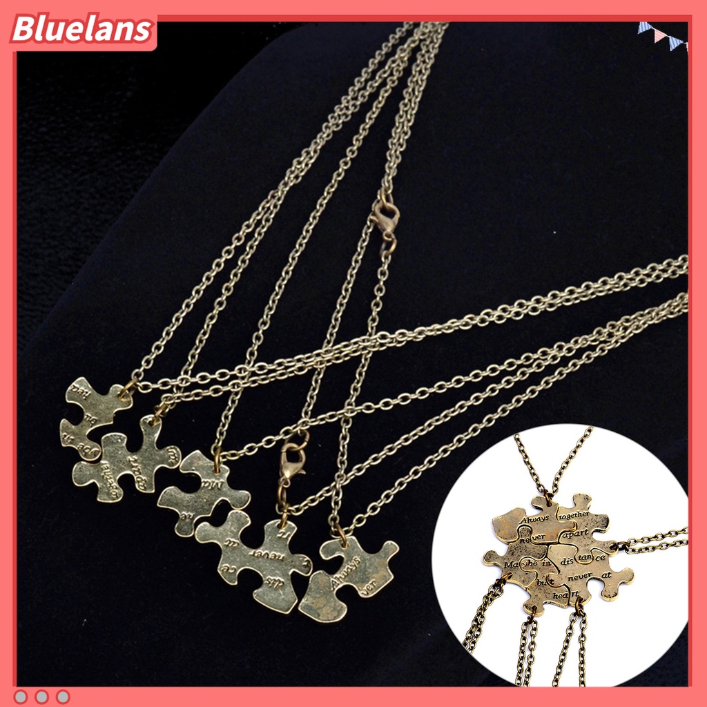 5 Pcs Kalung Rantai Model Puzzle Motif Print Tulisan Always Together Untuk Hadiah