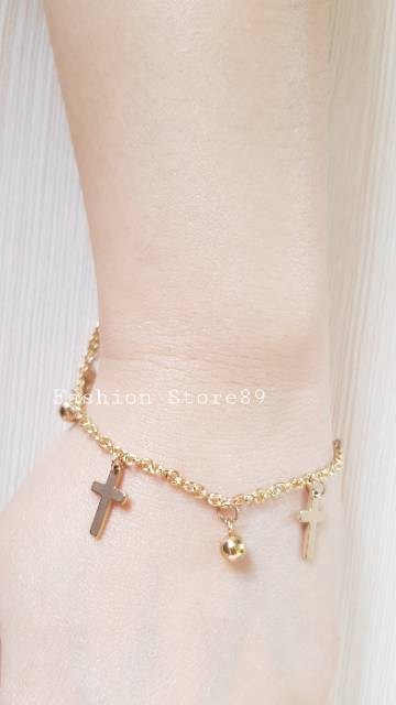 Gelang rantai jurai motif titanium gold gelang fashion titanium gantungan motif gelang kaki titanium