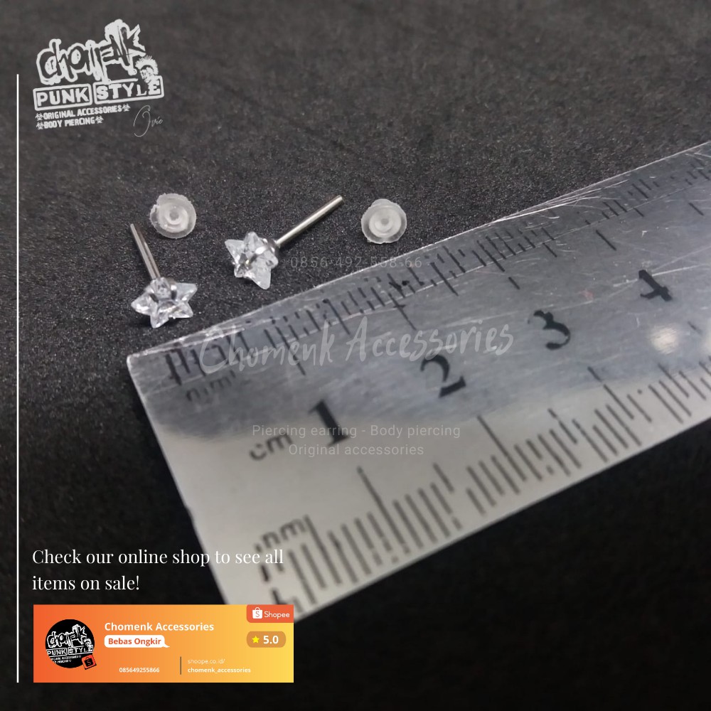 Piercing earring anting tindik barbel titanium tusuk permata bintang piercing earring anting tindik