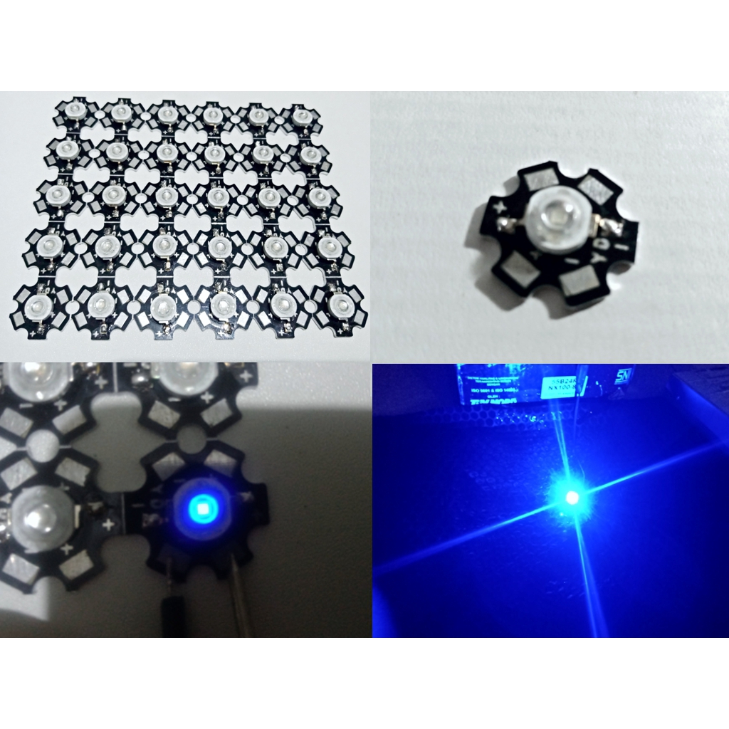 LAMPU HIGH POWER LED HPL 3 WATT BIRU DENGAN PAPAN PCB HEAT SINK BINTANG