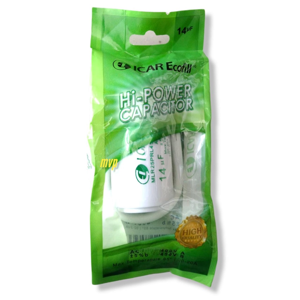Kapasitor bulat ICAR ecofill 14uF original pompa air mesin cuci 14 mikro kabel