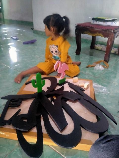 Kaligrafi Dinding Besar Lebar50 Cm Tulisan Allah Muhammad Arab Hiasan Kayu