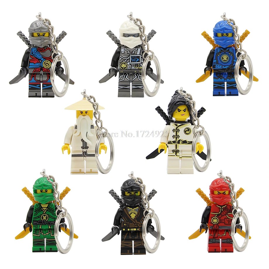 Mainan Lego Anak 8pcs Ninja Keychain Figure Set Jay Kai Zane Lloyd Nya Ninjagoed Key Ring Model