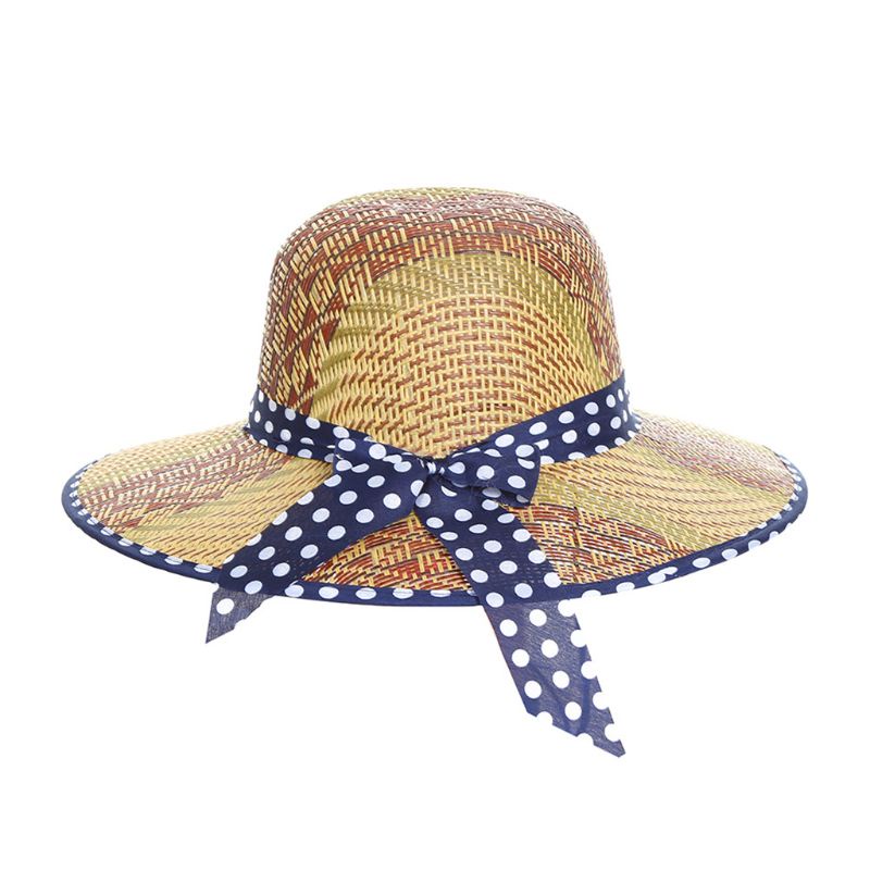 Zzz Sedotan Wanita Vintage Gaya Country Musim Panas Untuk Topi Matahari Warna Kontras Polkadot Pr