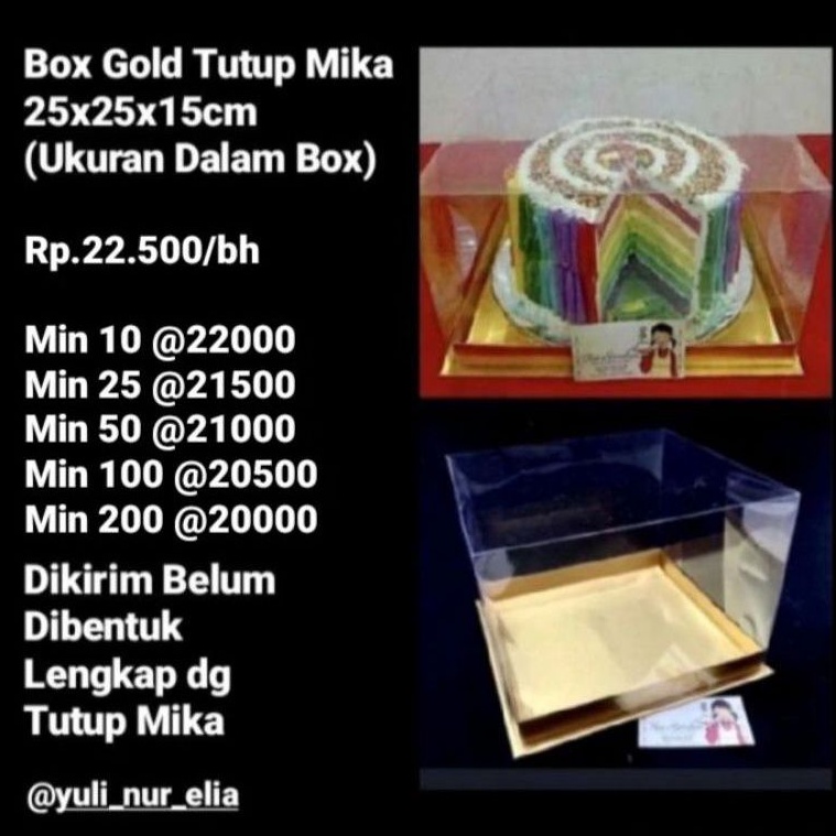 Box gold 25x25x15cm tutup mika tinggi 15cm JunDW