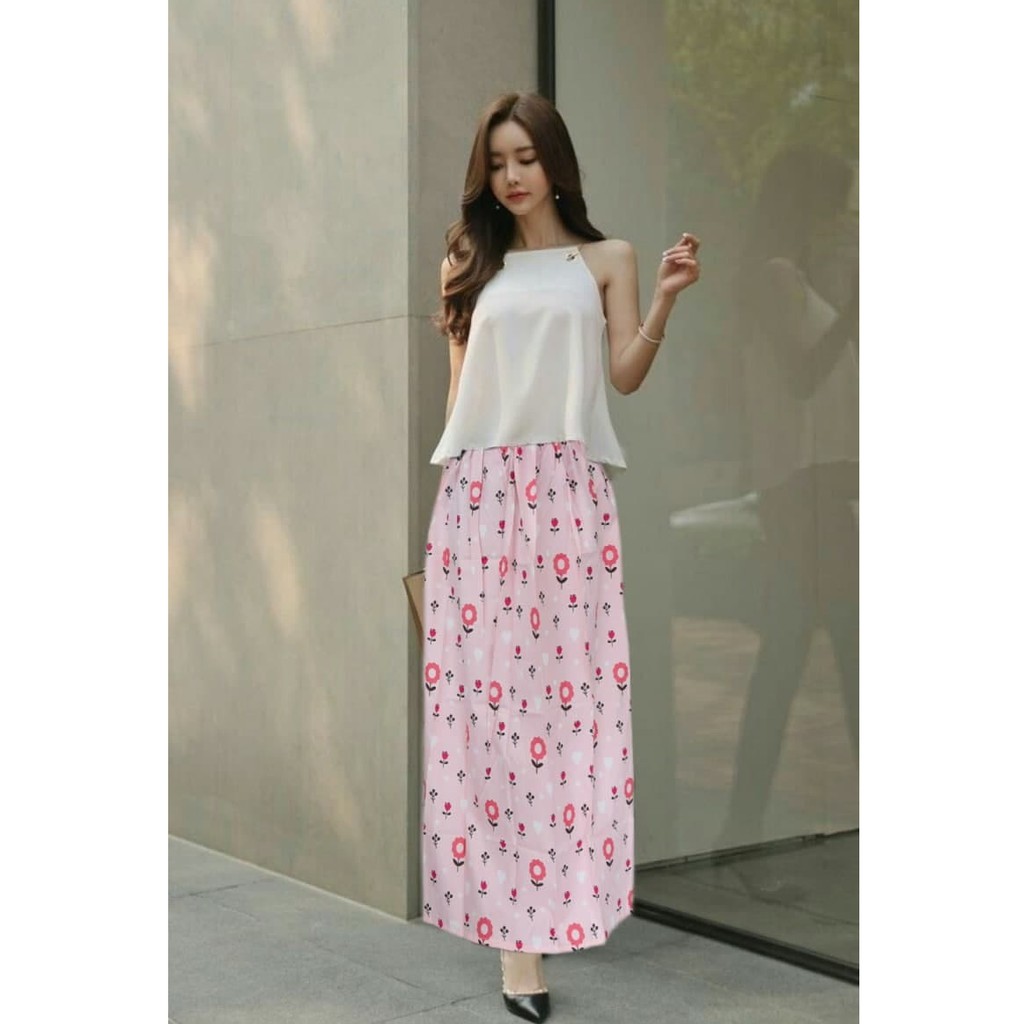 IZANY Rok Panjang Maxi Skirt-SUN FLOWER PINK