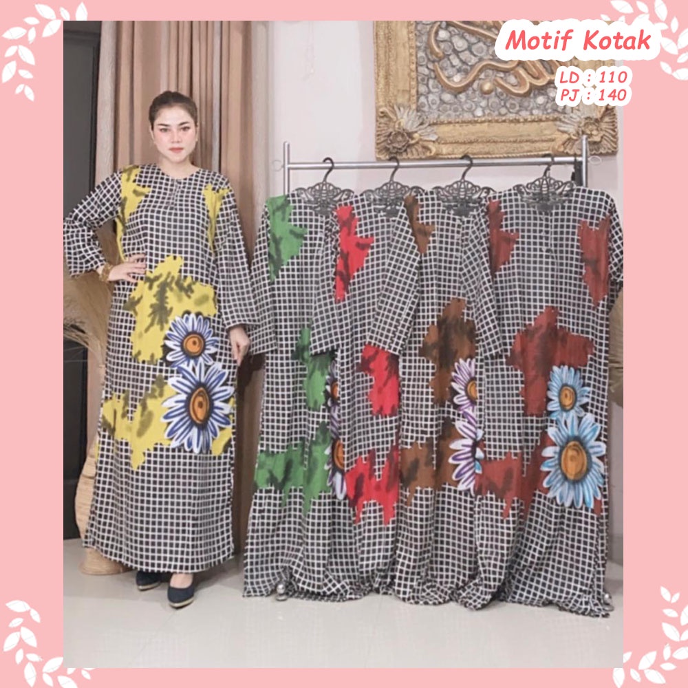 Daster Motif Kotak Panjang Serut Rayon Premium
