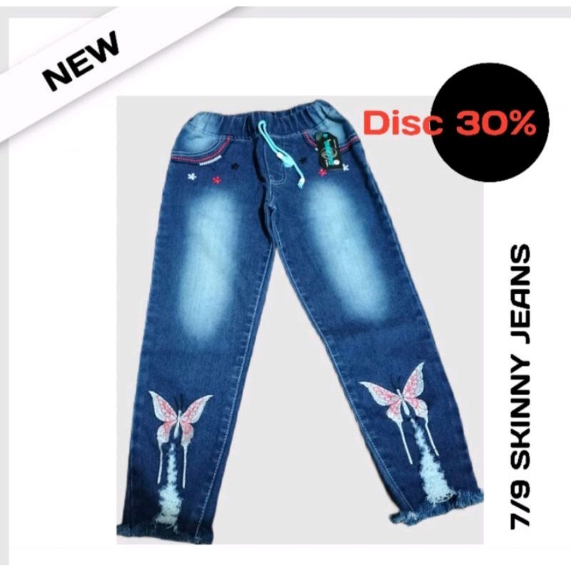 Celana Jeans Panjang 7/9 Sobek Ripped Anak Perempuan Umur 2-13 Tahun / Celana Cewek Wanita Bordir Ku