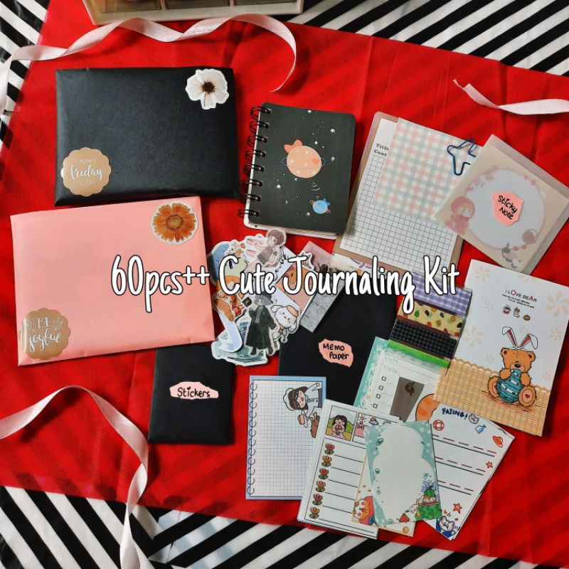 60pcs++ Cute Journaling Kit Penpal Kit Jurnaling Lucky Mystery Box Paket Stationery