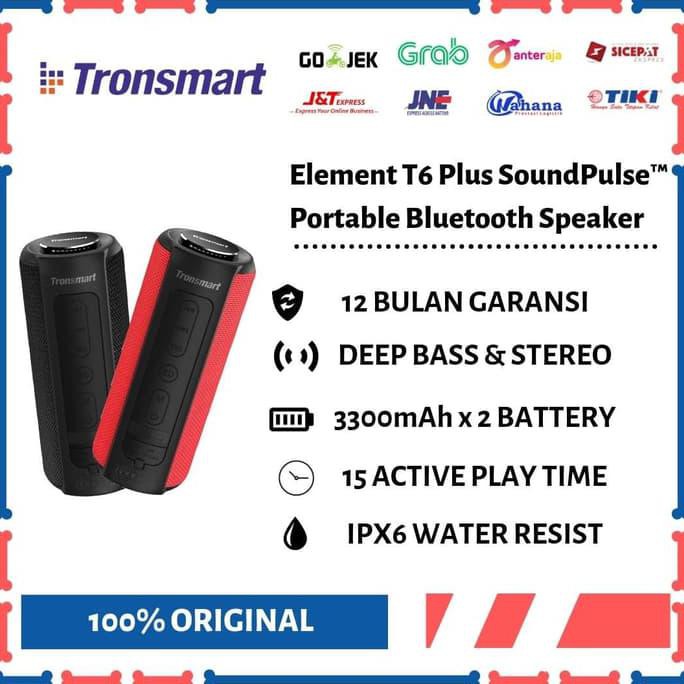Kualitas Terbaik TRONSMART SPEAKER BLUETOOTH T6 PLUS PORTABLE MEGA BASS ORI MURAH BAGUS - Merah
