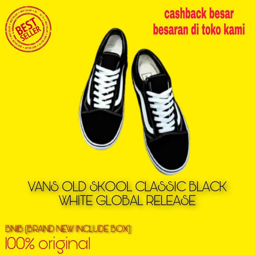 VANS OLD SKOOL CLASSIC BLACK WHITE ORIGINAL SEPATU BRANDED ASLI VANS OLD SCHOOL KLASIK