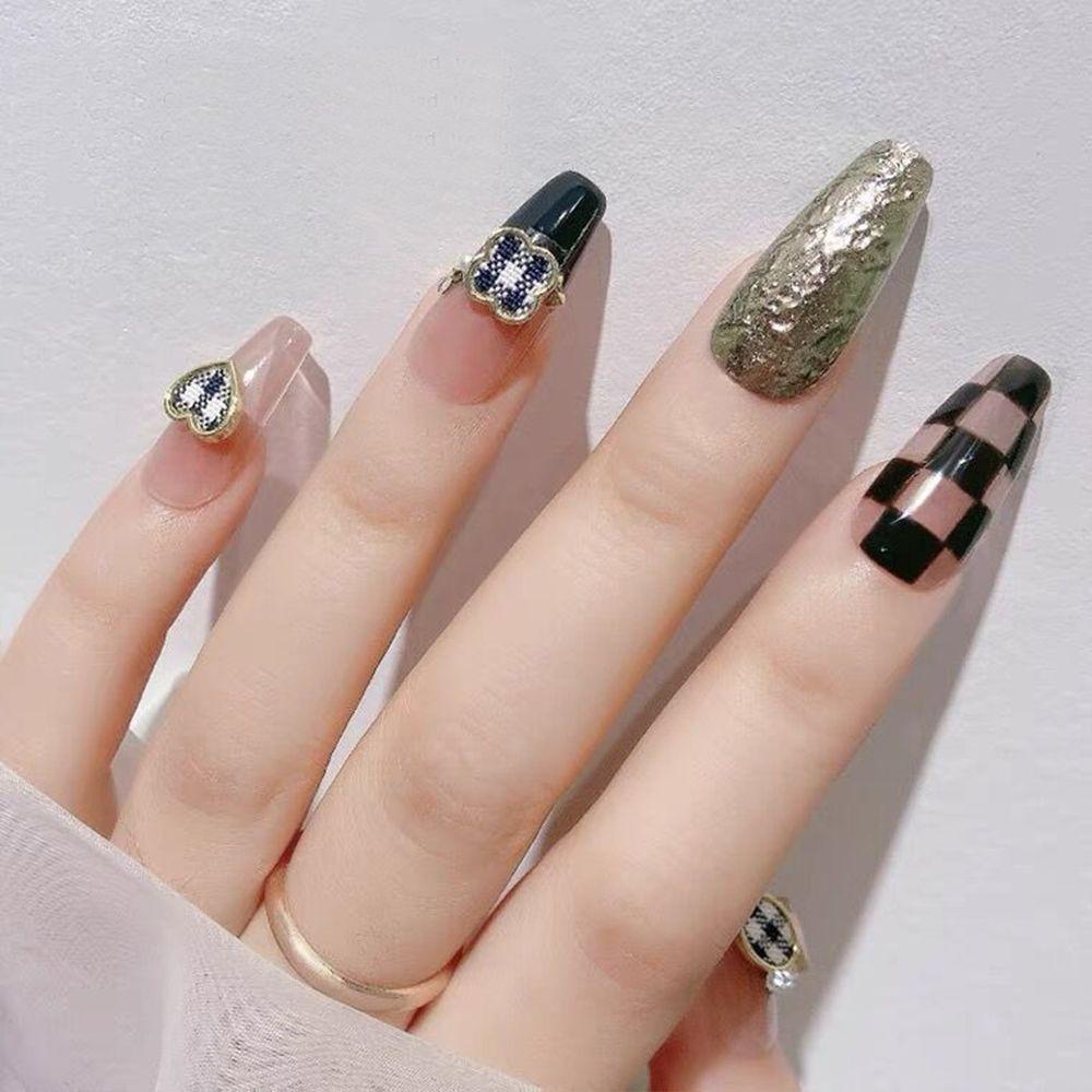 Agustinina Pesona Kuku DIY Logam Desain Fashion Manicure Aksesoris Nail Drill Plaid Nail Rhinestones