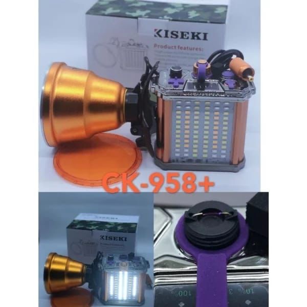 Senter Kepala Kiseki 150 Watt CK-958+ Dengan Aki Bisa Lampu Dan Power Bank Super Terang Senter Kiseki / Senter Kepala 150W Bonus Lensa Kuning COD