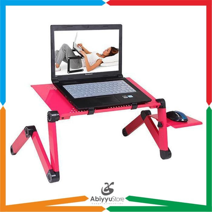 Meja Laptop Lipat Portable Premium iRobot With Kipas Pendingin  Pink