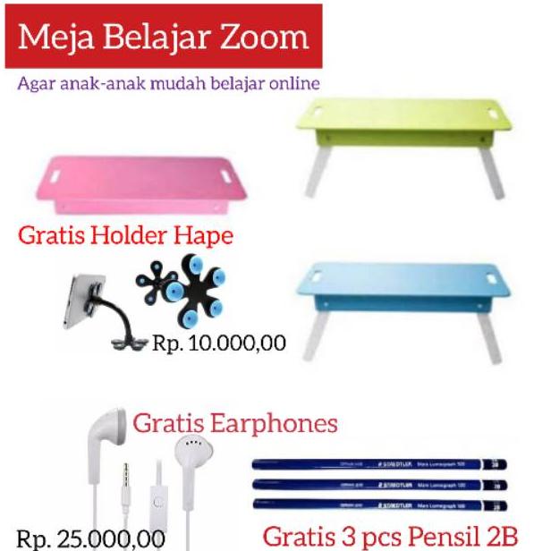 

Meja Belajar Lipat Untuk Belajar Online, Berhadiah Langsung Holder Hape, Earphone, Pensil 2B