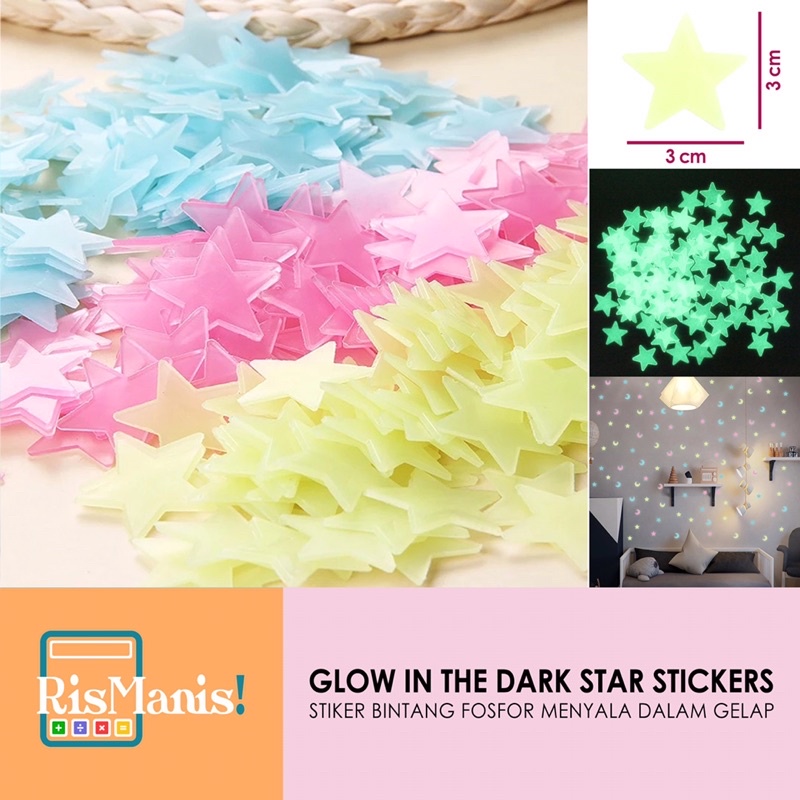 GLOW IN THE DARK STAR STICKER - Hiasan Dekorasi Bintang Tempel Dinding Aneka Warna Interior Kamar