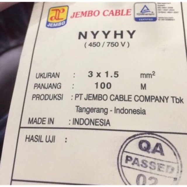 KABEL JEMBO NYYHY 3x1.5 3x1,5 3 x 1.5 3 x 1,5 JEMBO 100M 100 METER