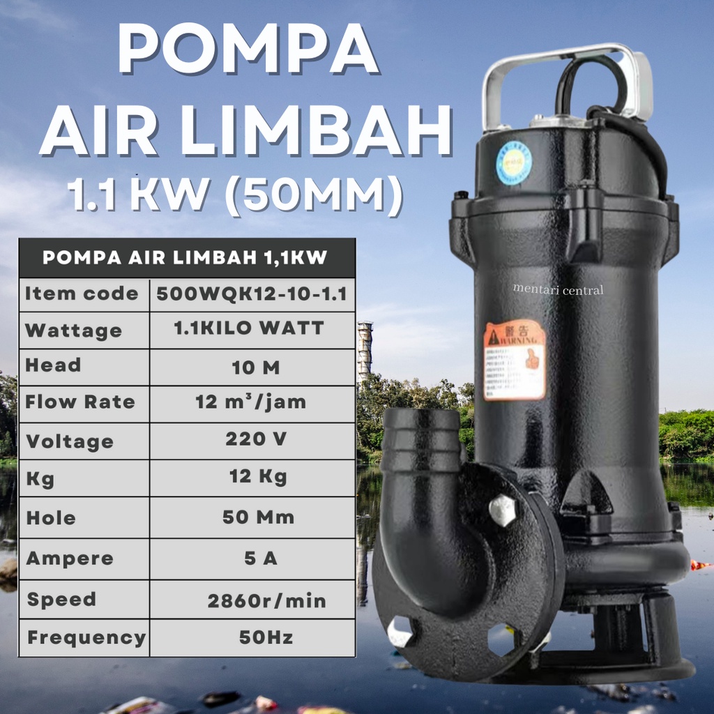 Pompa Air Celup Limbah  – Pompa Celup Pemotongan pompa hisap lumpur pompa hisap septictank  1,1Kw GNWQ12-10-1,1