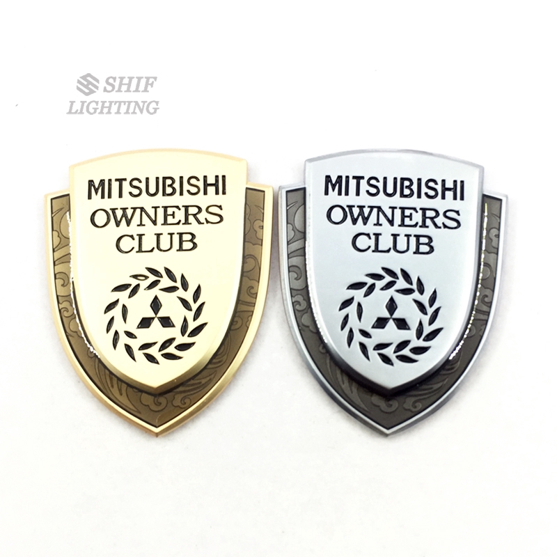 1pc Stiker Emblem Logo Mitsubishi Owners Club Bahan Metal Warna Emas Untuk Mobil Mitsubishi